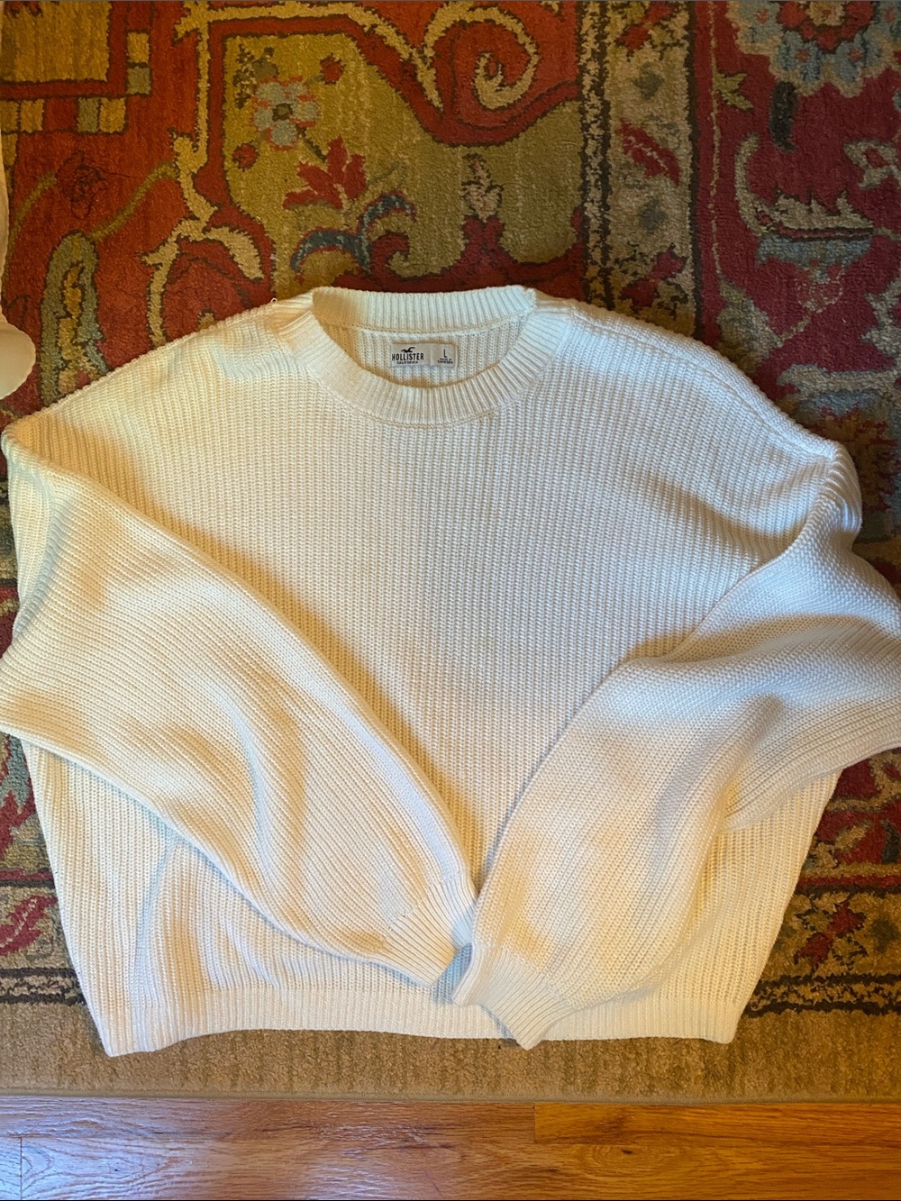 Hollister White Ribbed Crewneck Sweater